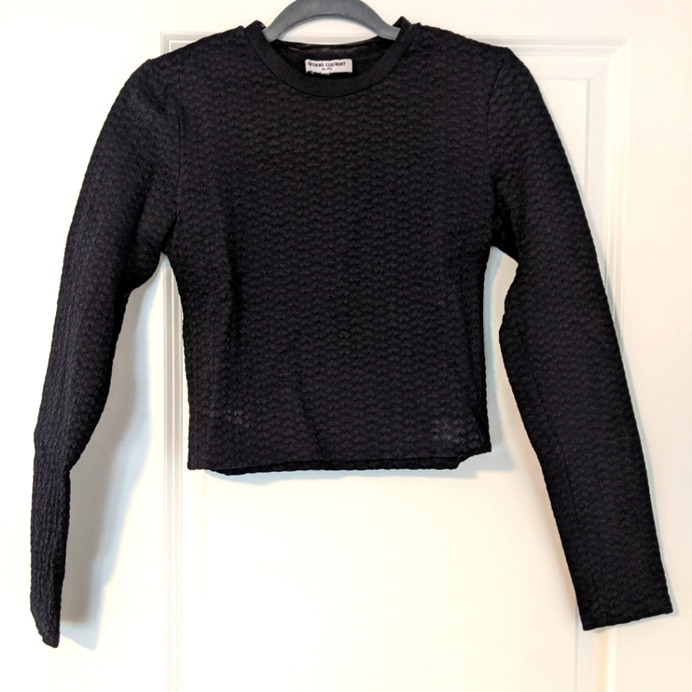 Opening Ceremony Black Textured Long Sleeve Crop Top